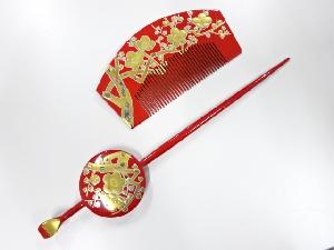 アンティーク　漆塗り蒔絵　櫛・簪セット